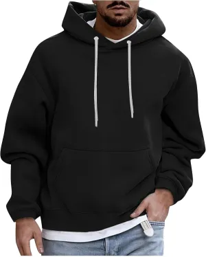 Fashion Hoodies for Men Plus Size Solid Long Sleeve Drawstring Pullover 2024 Fall Winter Hooded Sweatshirts