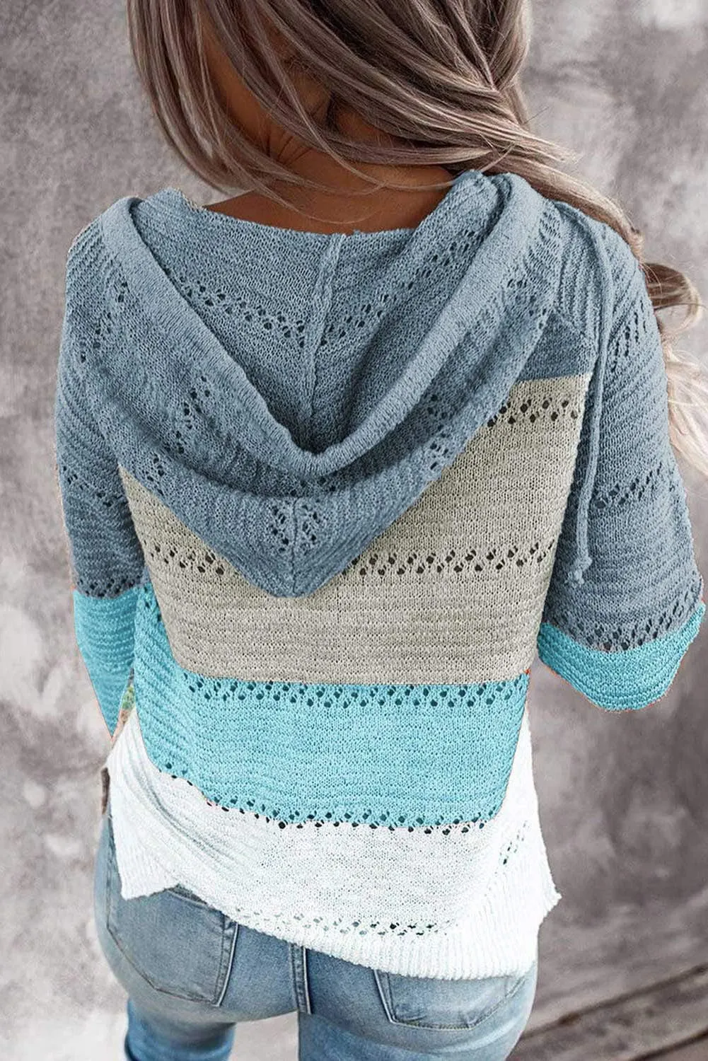 FEKOAFE Women's 2025 Fall Striped Color Block Hoodies Fashion V Neck Knit Sweater Pullovers