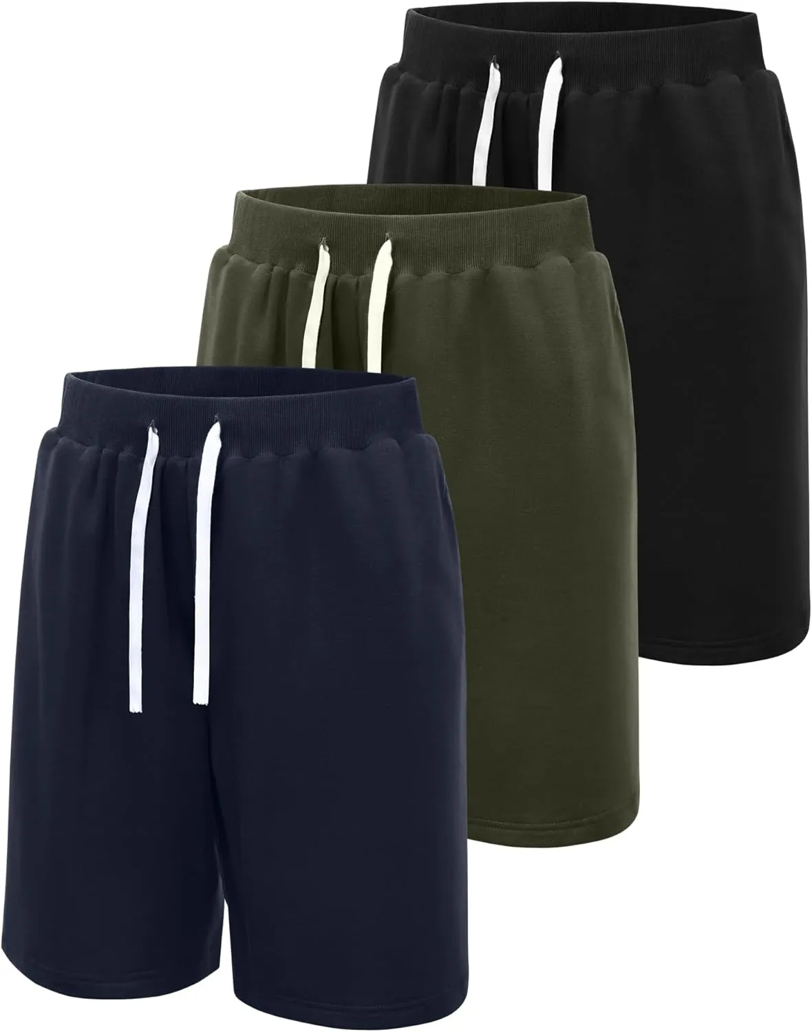 Ficerd 3 Pack Big and Tall Men's Sweat Shorts 9'' Plus Size Bermuda Drawstring Elastic Waist Shorts with 3 Pocket
