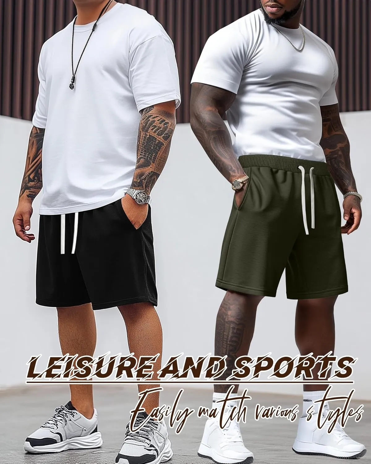 Ficerd 3 Pack Big and Tall Men's Sweat Shorts 9'' Plus Size Bermuda Drawstring Elastic Waist Shorts with 3 Pocket