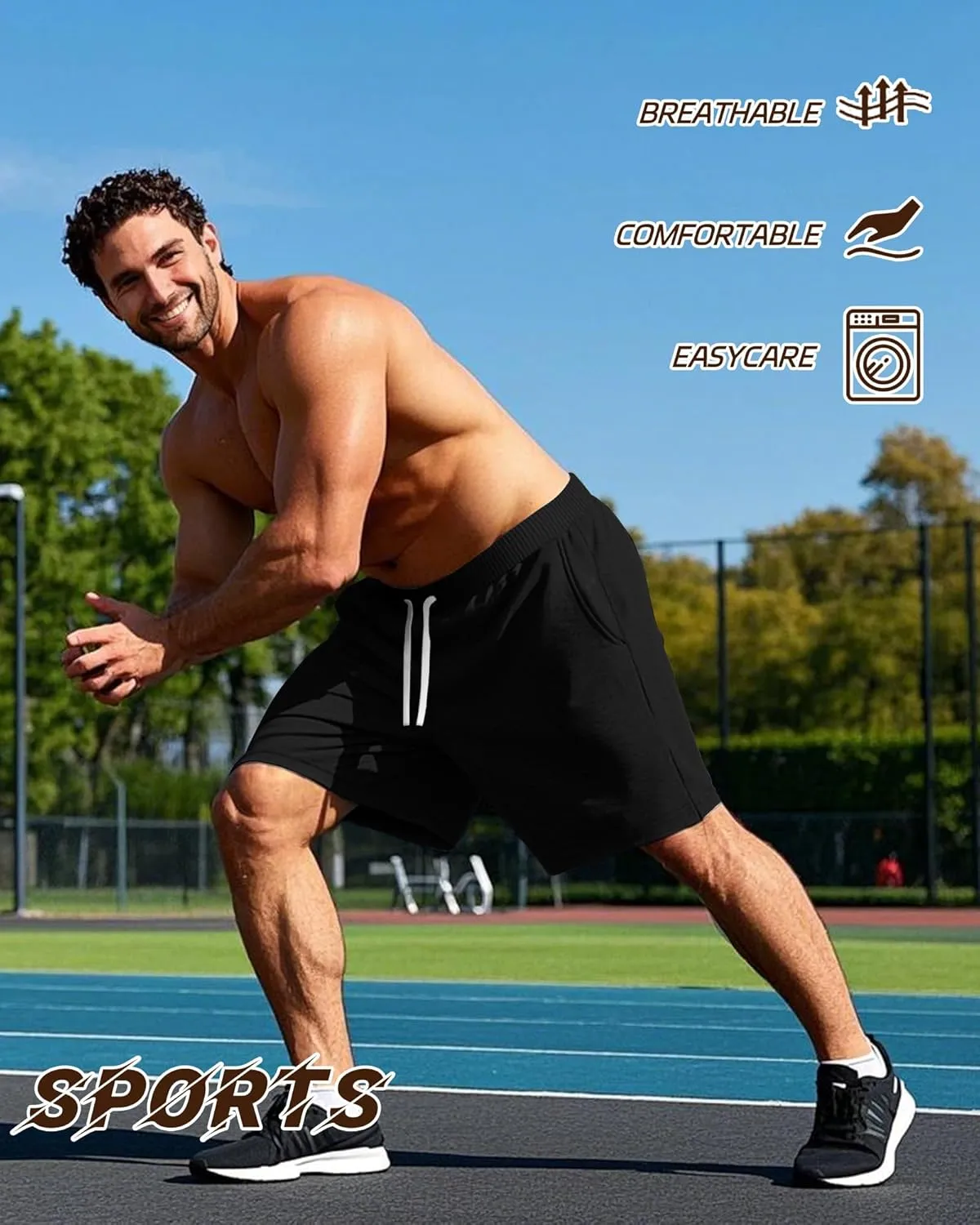 Ficerd 3 Pack Big and Tall Men's Sweat Shorts 9'' Plus Size Bermuda Drawstring Elastic Waist Shorts with 3 Pocket