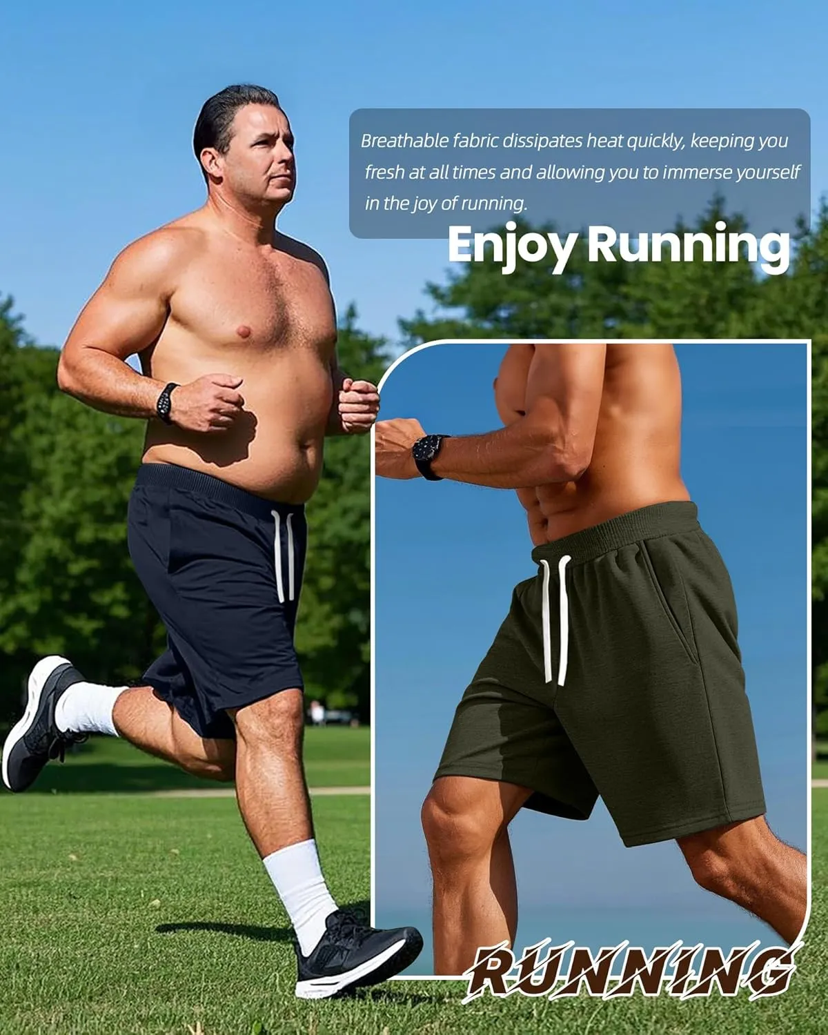Ficerd 3 Pack Big and Tall Men's Sweat Shorts 9'' Plus Size Bermuda Drawstring Elastic Waist Shorts with 3 Pocket