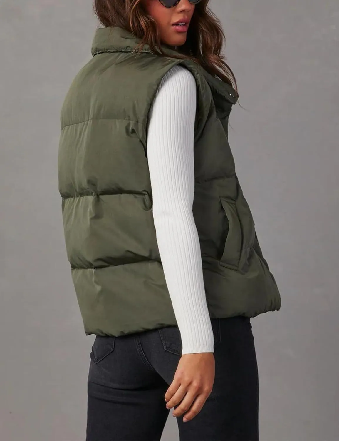 Fiona Jolin Puffer Vest Women Lightweight Winter Zip Up Stand Collar Sleeveless Puffy Jackets Padded Coats