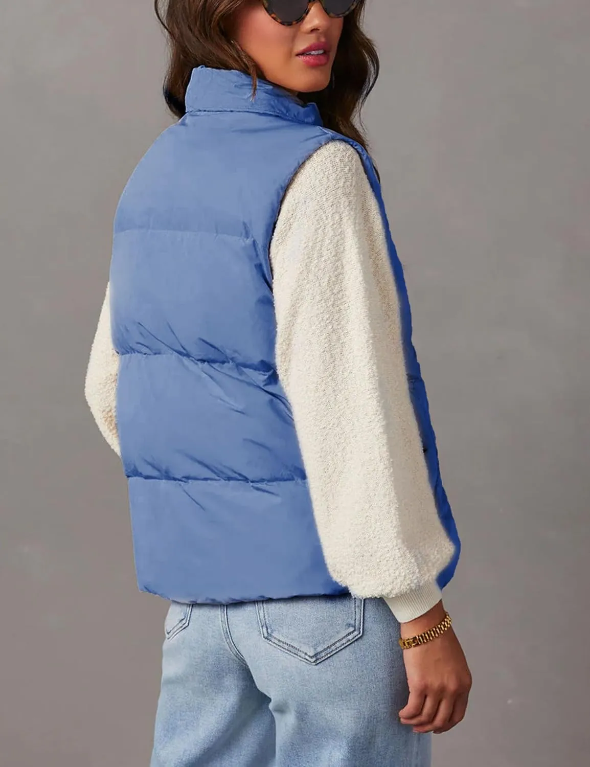 Fiona Jolin Puffer Vest Women Lightweight Winter Zip Up Stand Collar Sleeveless Puffy Jackets Padded Coats