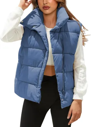 Fiona Jolin Puffer Vest Women Lightweight Winter Zip Up Stand Collar Sleeveless Puffy Jackets Padded Coats