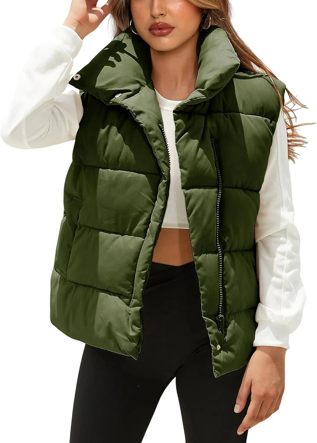 Fiona Jolin Puffer Vest Women Lightweight Winter Zip Up Stand Collar Sleeveless Puffy Jackets Padded Coats