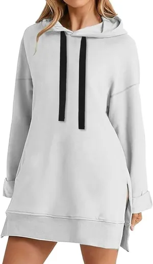 First Ones Hoodie Dress for Women, Casual Oversized Hoodie Dress for Women Pullover, Long Sleeve Split Hem with Pockets