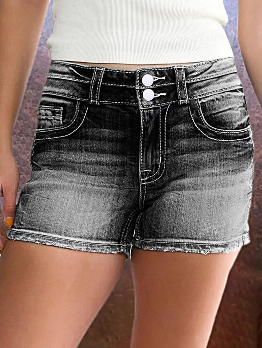 Flamingals Jean Shorts for Women Denim Mid Waist Skinny Stretchy Casual Summer Raw Hem Shorts