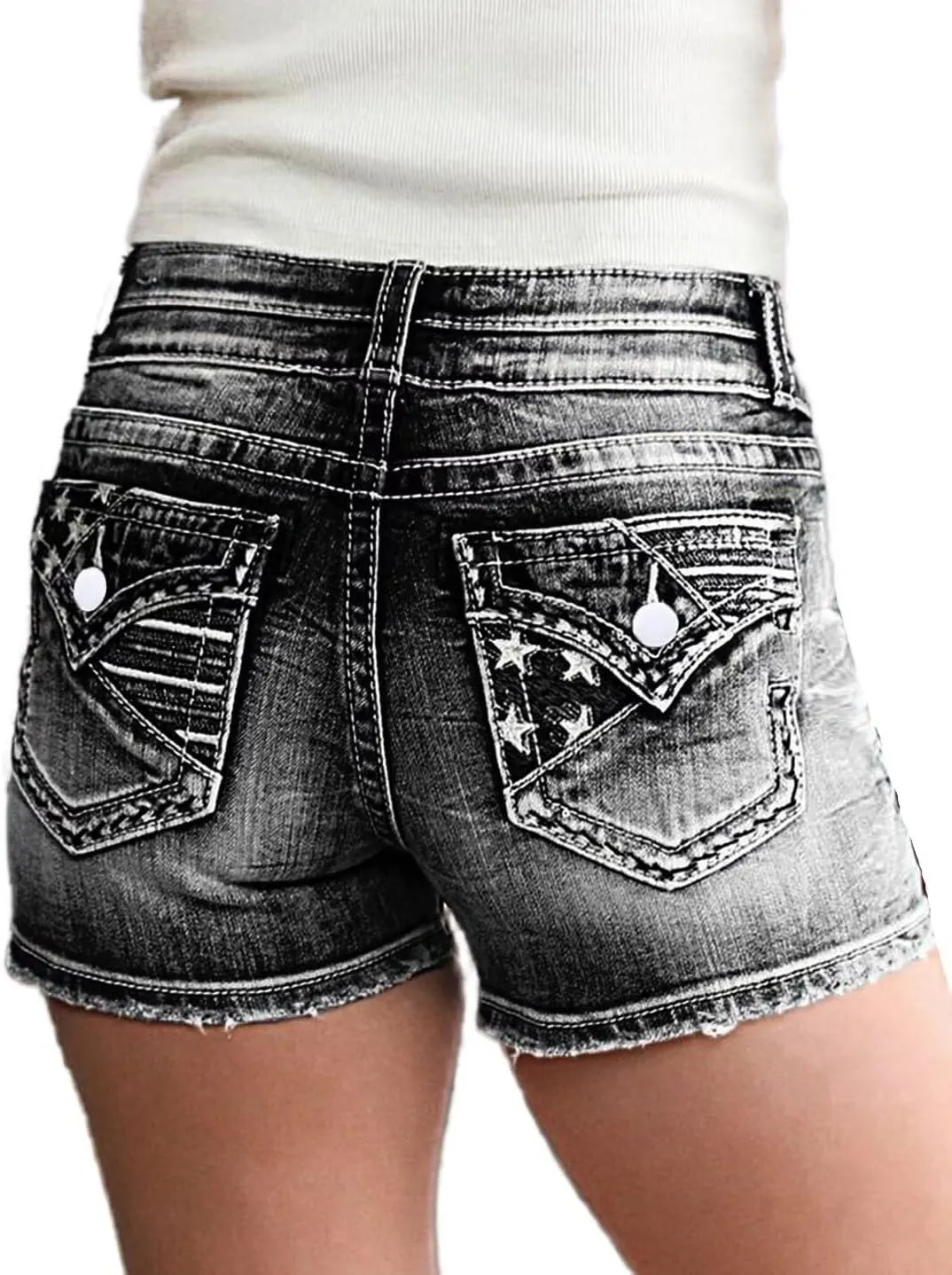 Flamingals Jean Shorts for Women Denim Mid Waist Skinny Stretchy Casual Summer Raw Hem Shorts