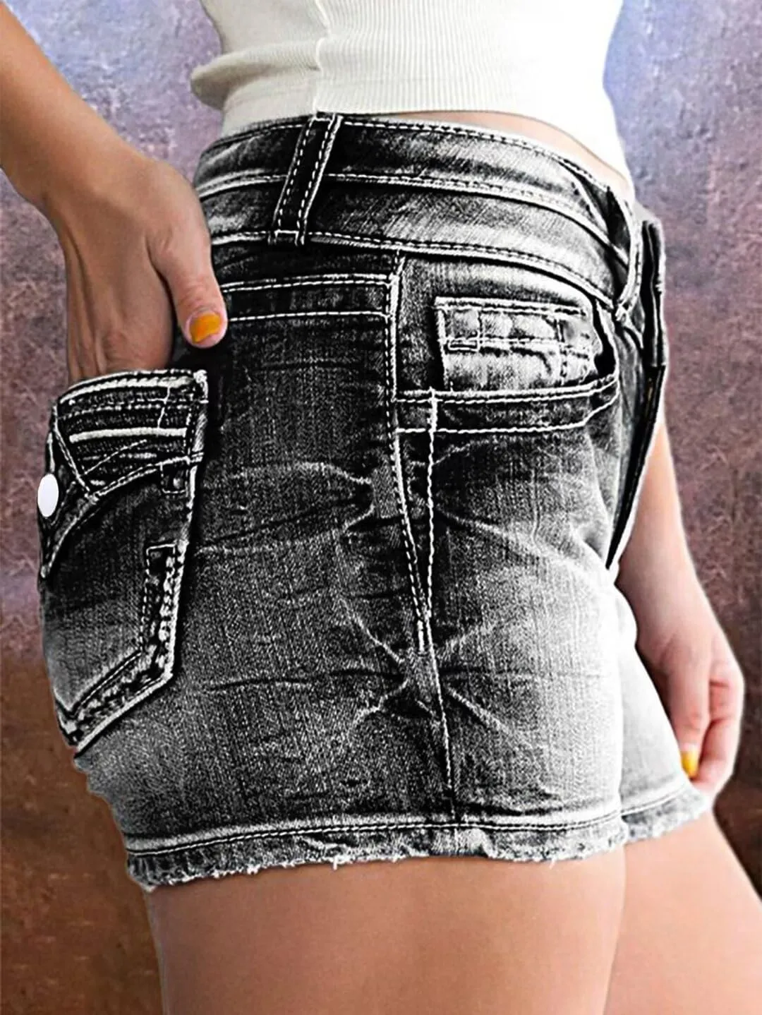 Flamingals Jean Shorts for Women Denim Mid Waist Skinny Stretchy Casual Summer Raw Hem Shorts