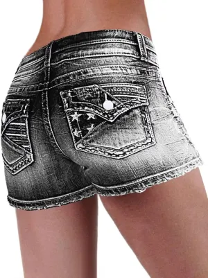 Flamingals Jean Shorts for Women Denim Mid Waist Skinny Stretchy Casual Summer Raw Hem Shorts