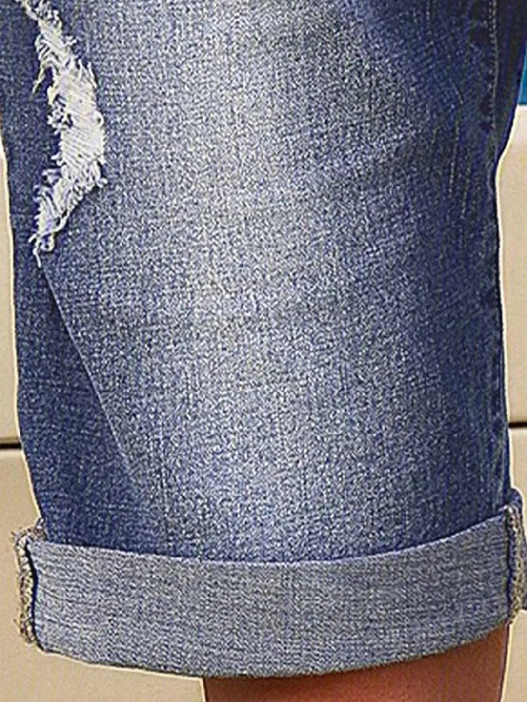 Flamingals Women's Ripped Rolled Hem Denim Bermuda Shorts Without Belt Mid Waist Casual Shorts