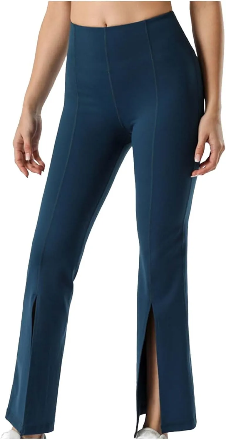 Flare Leggings for Women High Waist Butt Lift Yoga Pants Split Hem Fitness Tights Tummy Control Bell Bottom Trousers