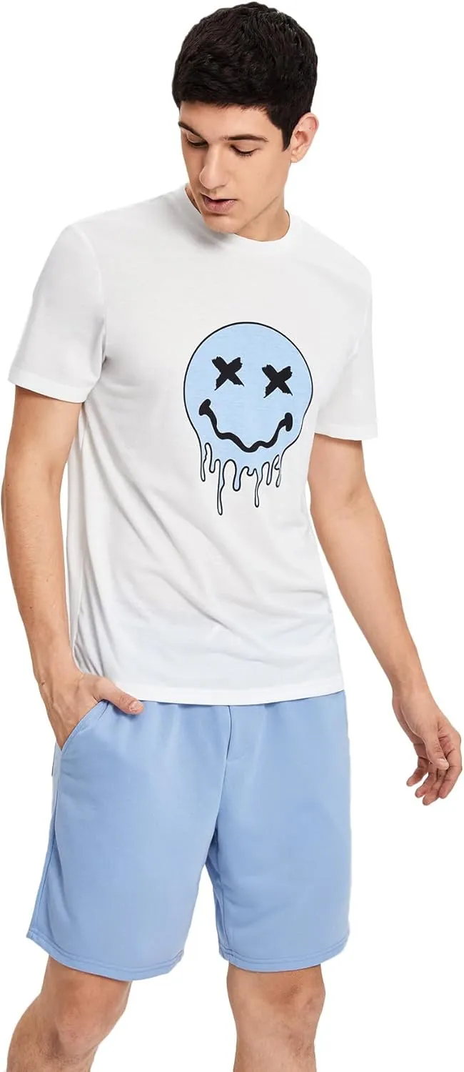 Floerns Men's Graphic Print T Shirt Drawstring Waist Shorts Set 2 Piece Outfit