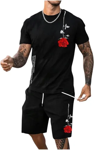 Floerns Men's Graphic Print T Shirt Drawstring Waist Shorts Set 2 Piece Outfit