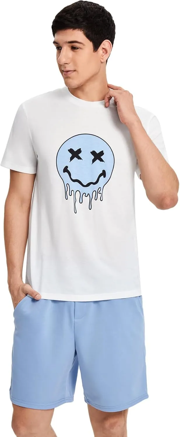 Floerns Men's Graphic Print T Shirt Drawstring Waist Shorts Set 2 Piece Outfit
