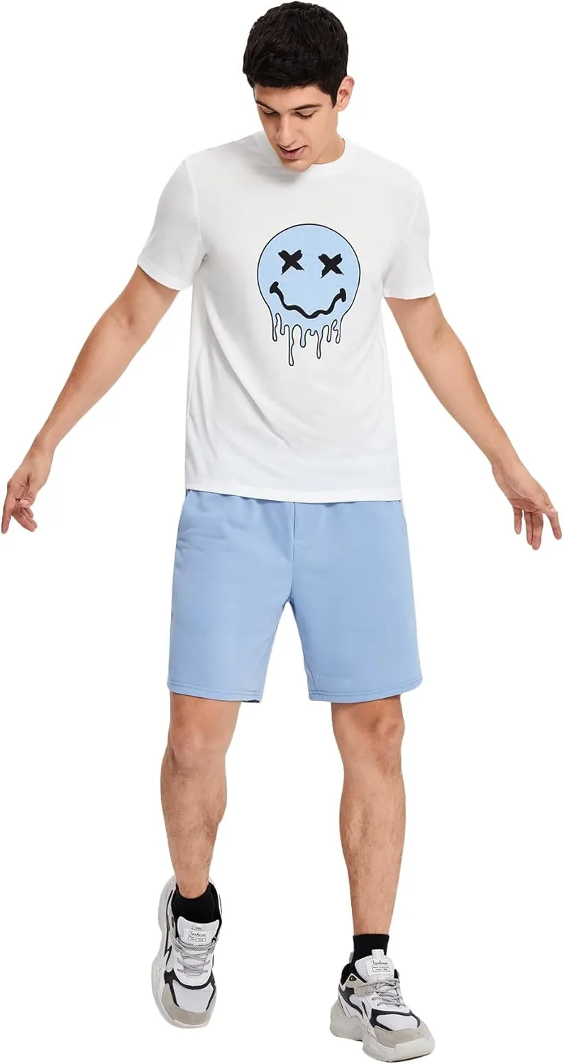 Floerns Men's Graphic Print T Shirt Drawstring Waist Shorts Set 2 Piece Outfit