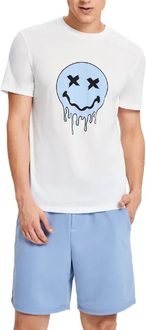 Floerns Men's Graphic Print T Shirt Drawstring Waist Shorts Set 2 Piece Outfit