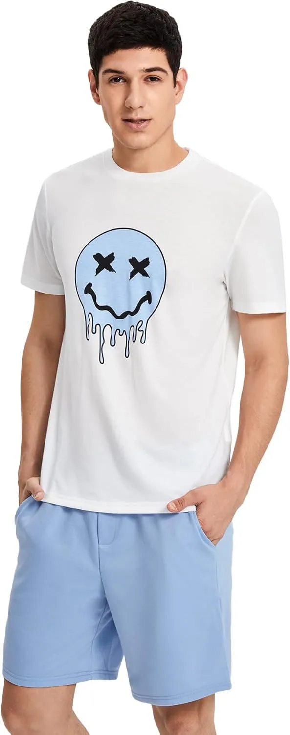 Floerns Men's Graphic Print T Shirt Drawstring Waist Shorts Set 2 Piece Outfit