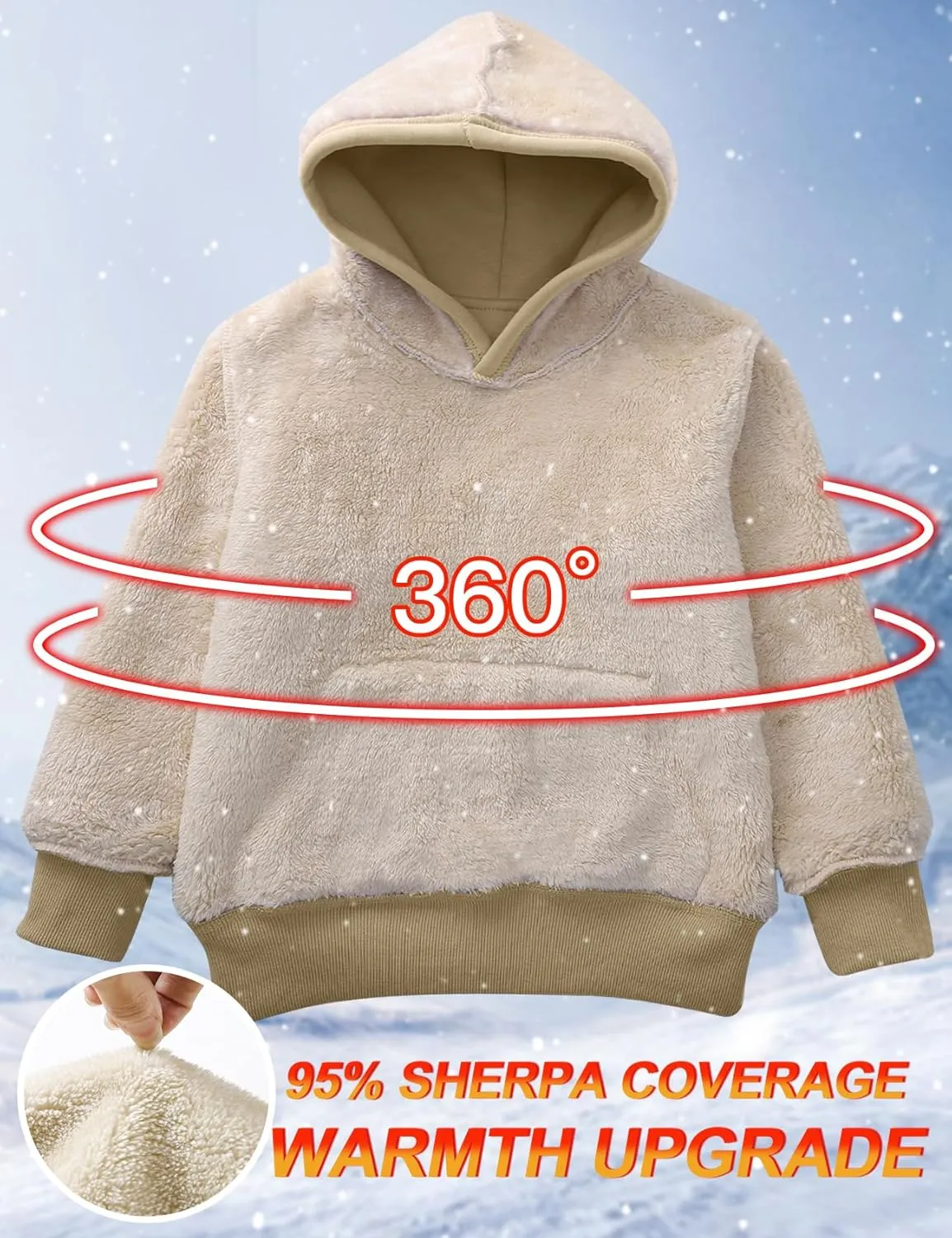 Flygo Unisex Boys Girls Fleece Lined Sherpa Hoodie Kids Warm Winter Hoodies Pullover Hooded Sweatshirt Sweater 4-13Y
