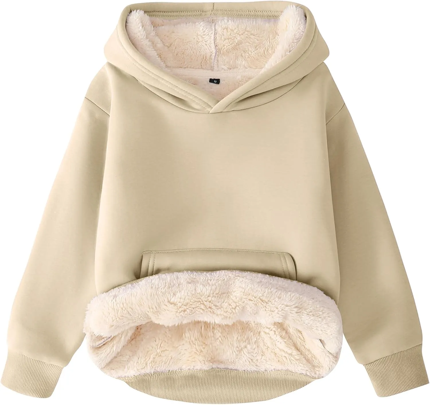 Flygo Unisex Boys Girls Fleece Lined Sherpa Hoodie Kids Warm Winter Hoodies Pullover Hooded Sweatshirt Sweater 4-13Y