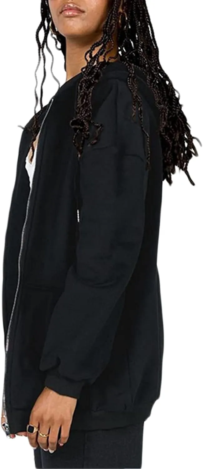 FOMOYUU Womens Oversized Zip Up Hoodie Y2K Jacket Baggy Loose Basic Zipper Hooded Sweatshirt Coat