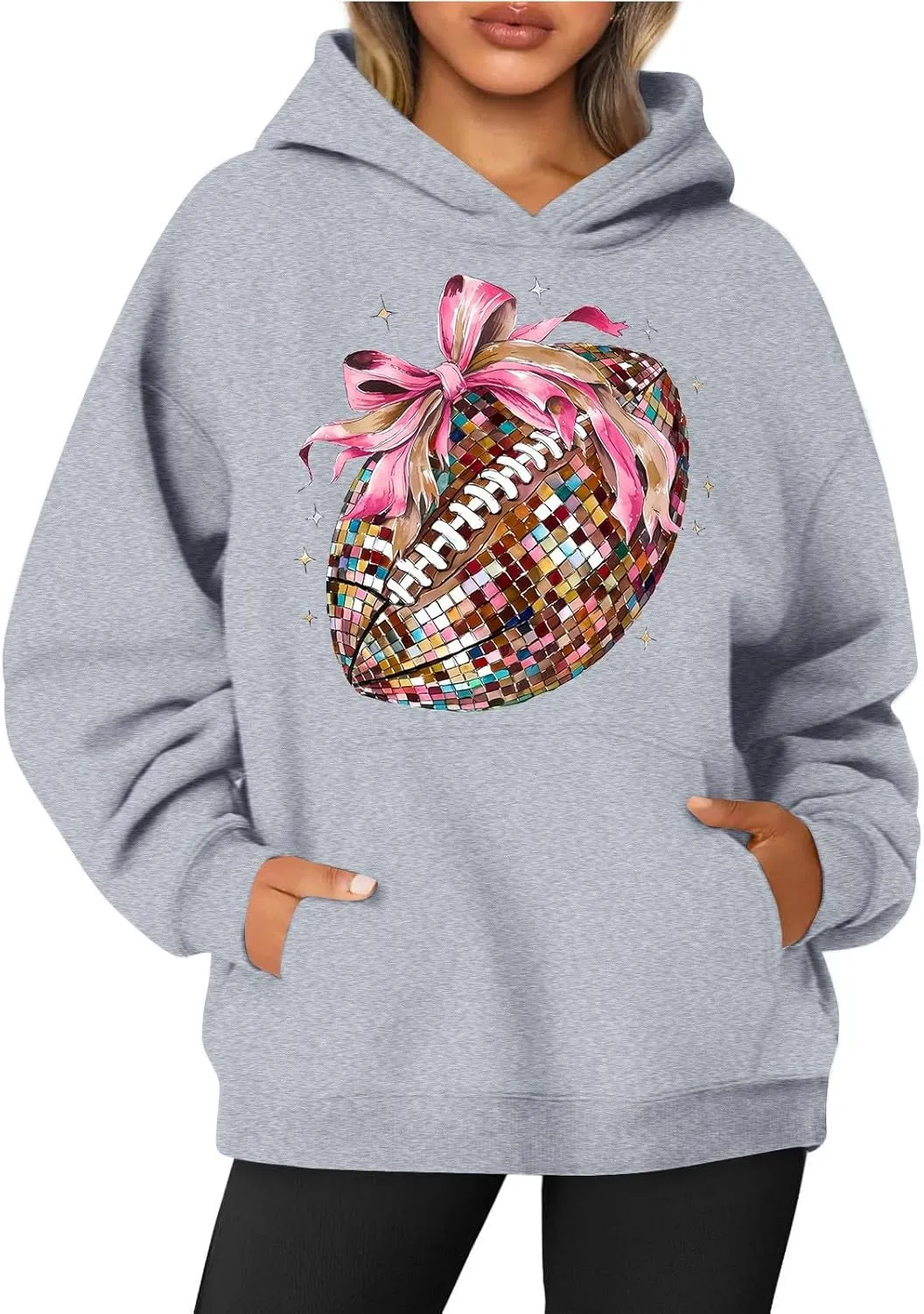 Football Season Sweatshirt Women Game Day Sweatshirt Round Neck Long Sleeve Rugby Print Pullover Top Hoodie