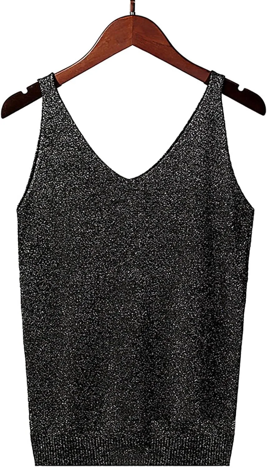 Formal Tops for Women Evening V Neck Sleeveless Glitter Tank Stylish Comfy Cute Party Club Western Shirts for Women
