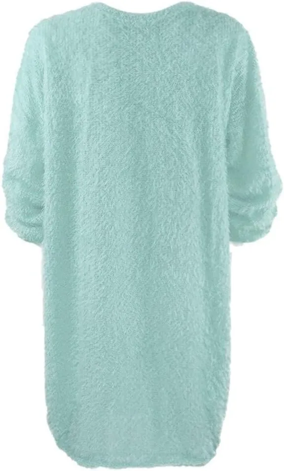 Fuzzy Pullover Sweater Dress for Women Long Sleeve Chunky Oversized Knit Sweater Dress