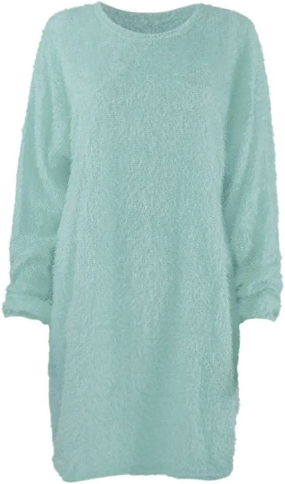 Fuzzy Pullover Sweater Dress for Women Long Sleeve Chunky Oversized Knit Sweater Dress