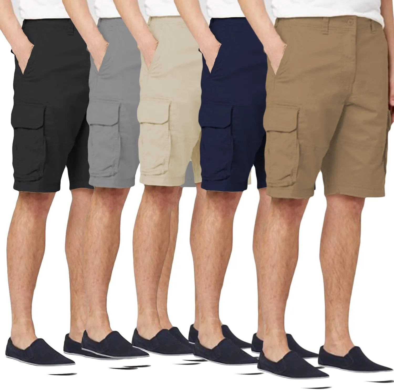 Galaxy by Harvic Men's Belted Cargo Shorts, Cotton Stretch Shorts with Multi Pockets, 3 Pack