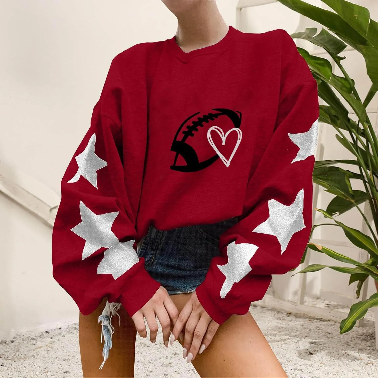 Game Day Sweatshirts for Women Trendy Long Sleeve Oversized Pullover Fashion Football Star Tops Winter Comfort Clothes