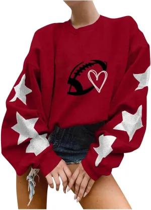 Game Day Sweatshirts for Women Trendy Long Sleeve Oversized Pullover Fashion Football Star Tops Winter Comfort Clothes