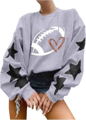 Game Day Sweatshirts for Women Trendy Long Sleeve Oversized Pullover Fashion Football Star Tops Winter Comfort Clothes