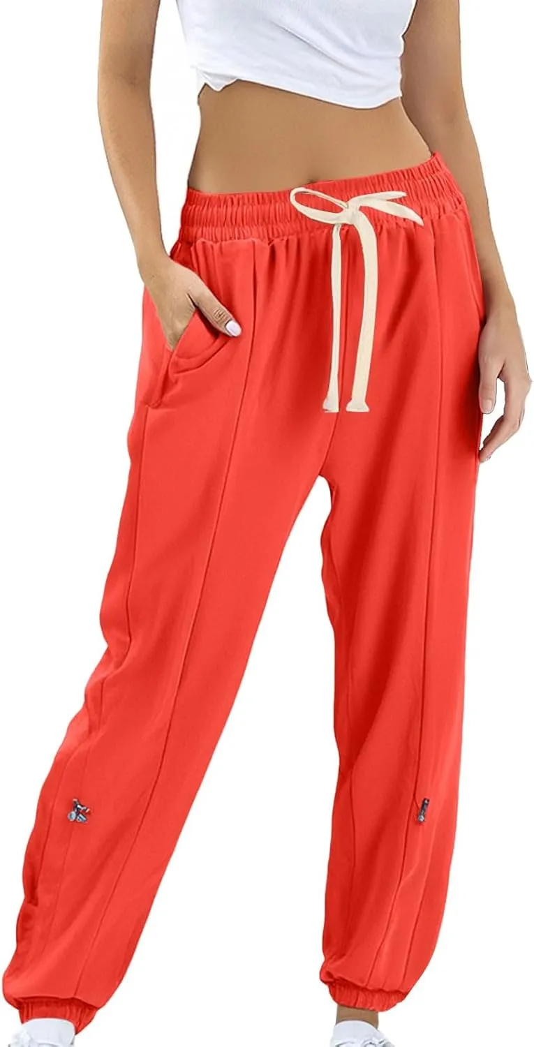 GIERIDUC Womens Cotton Linen Tapered Pants Summer Drawstring Elastic Waist Sweatpant Leggings Casual Trousers with Pockets