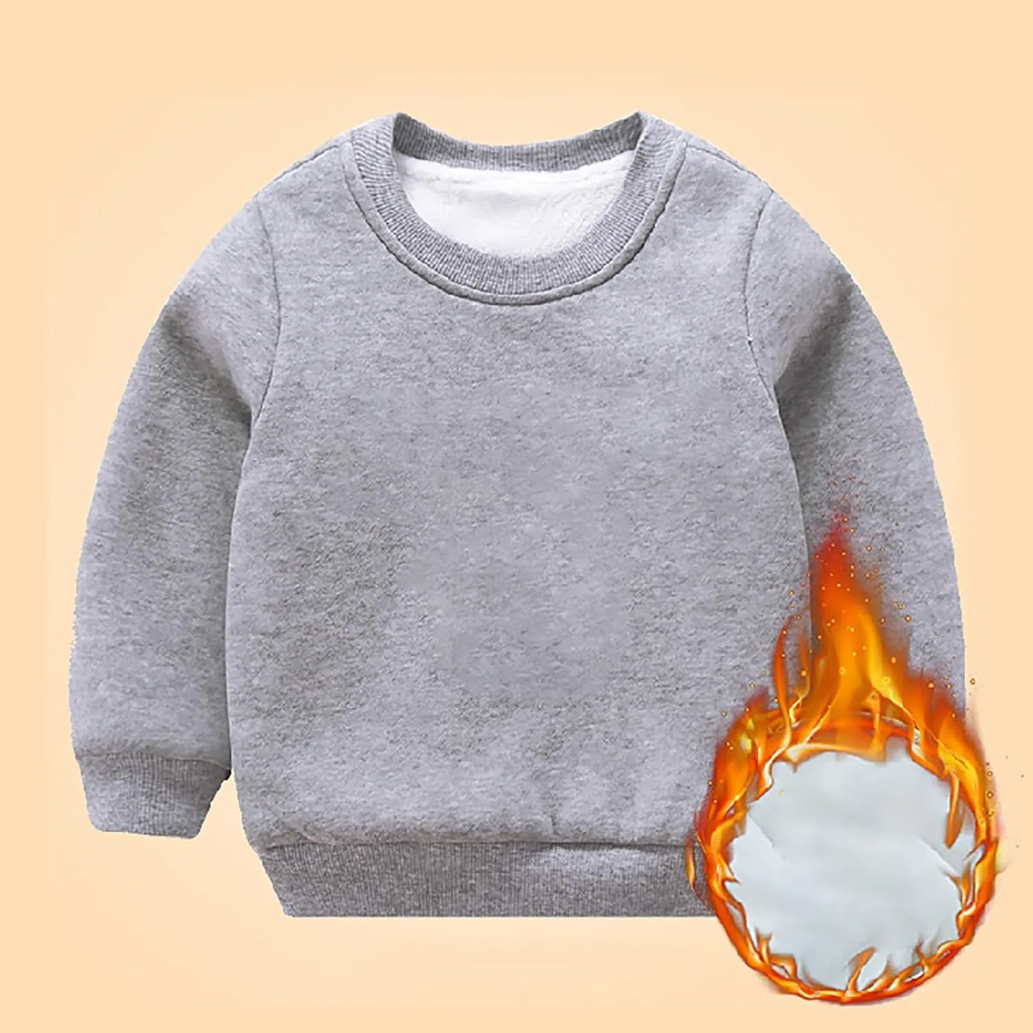 Girls and Toddlers' Winter Sherpa Lined Crewneck Sweatshirt Pullover Tops Kids Fleece Sweatshirt Boys Cotton Shirt
