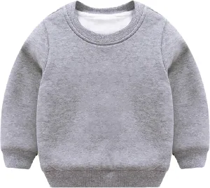Girls and Toddlers' Winter Sherpa Lined Crewneck Sweatshirt Pullover Tops Kids Fleece Sweatshirt Boys Cotton Shirt