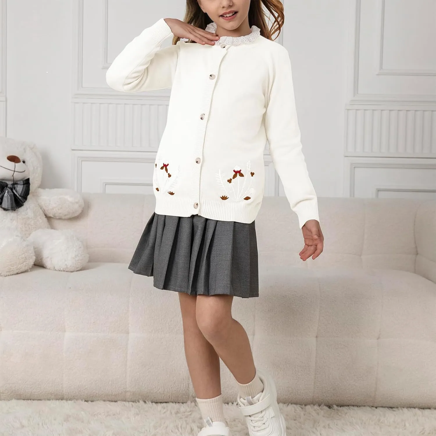 Girls' Cardigan Toddler Long Sleeve Sweater School Uniforms Sweater Button Up Knit Jacket Outwear