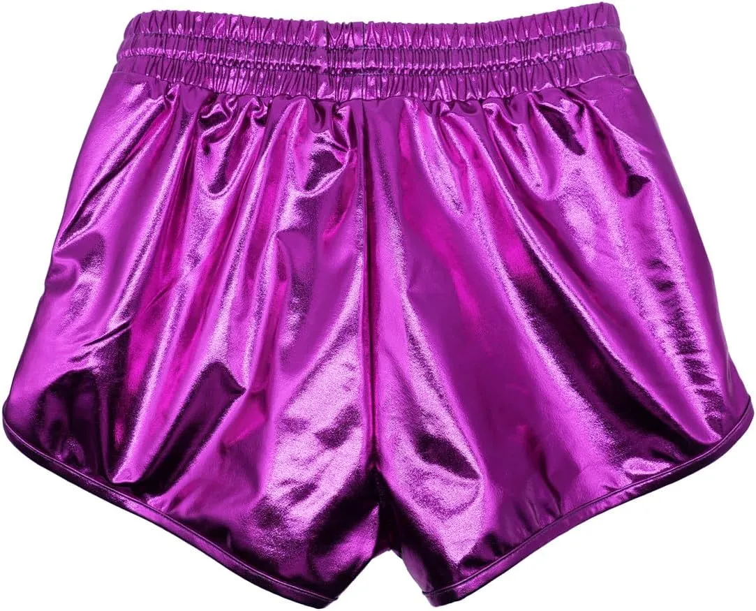 Girls Metallic Shorts Sparkly Hot Pants Kids Shiny Dance Costume Outfits Glitter Gymnastics Shorts