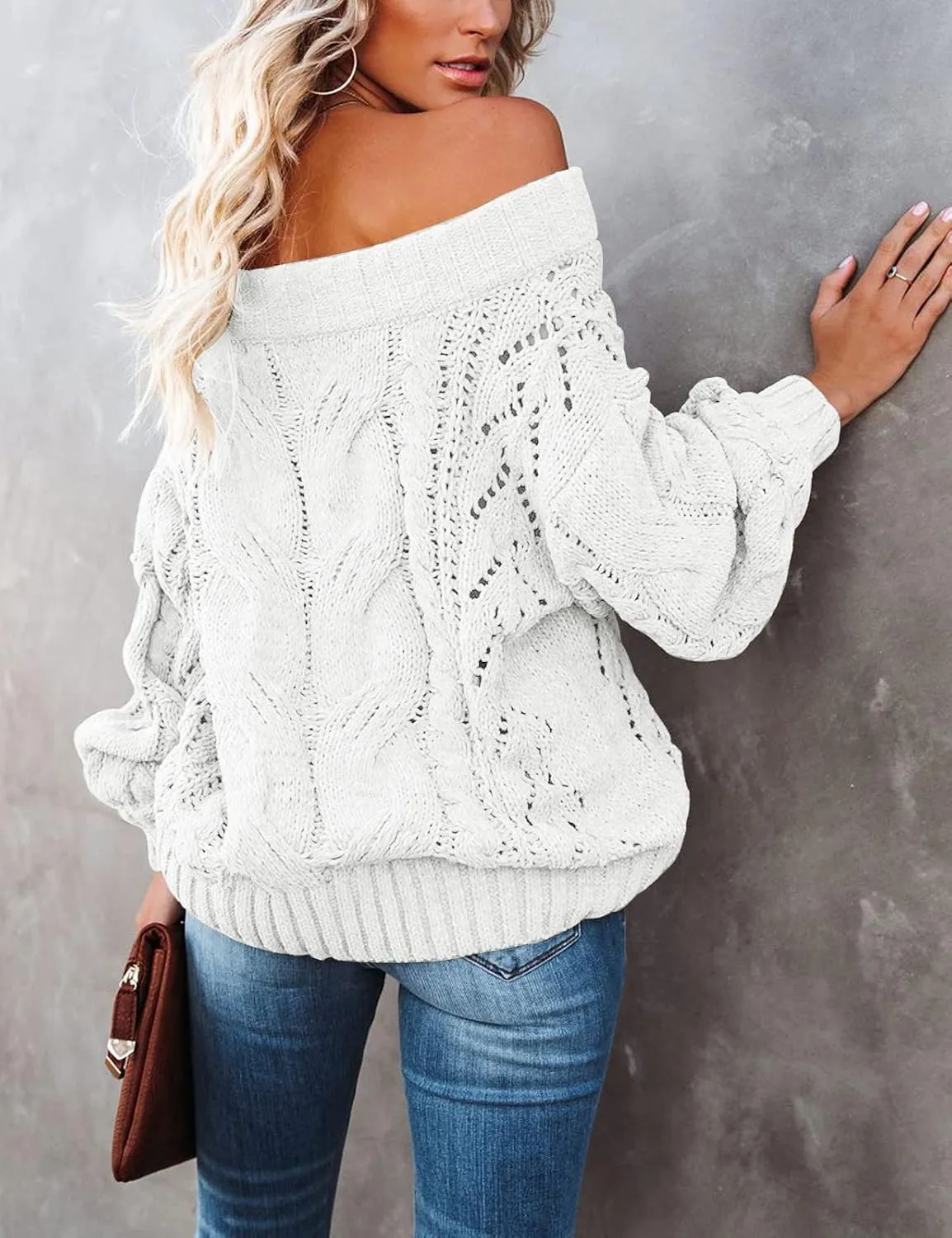 GOLDSTITCH Women's Off Shoulder Batwing Sleeve Loose Oversized Pullover Sweater Knit Jumper