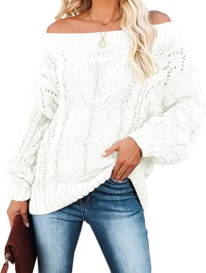 GOLDSTITCH Women's Off Shoulder Batwing Sleeve Loose Oversized Pullover Sweater Knit Jumper