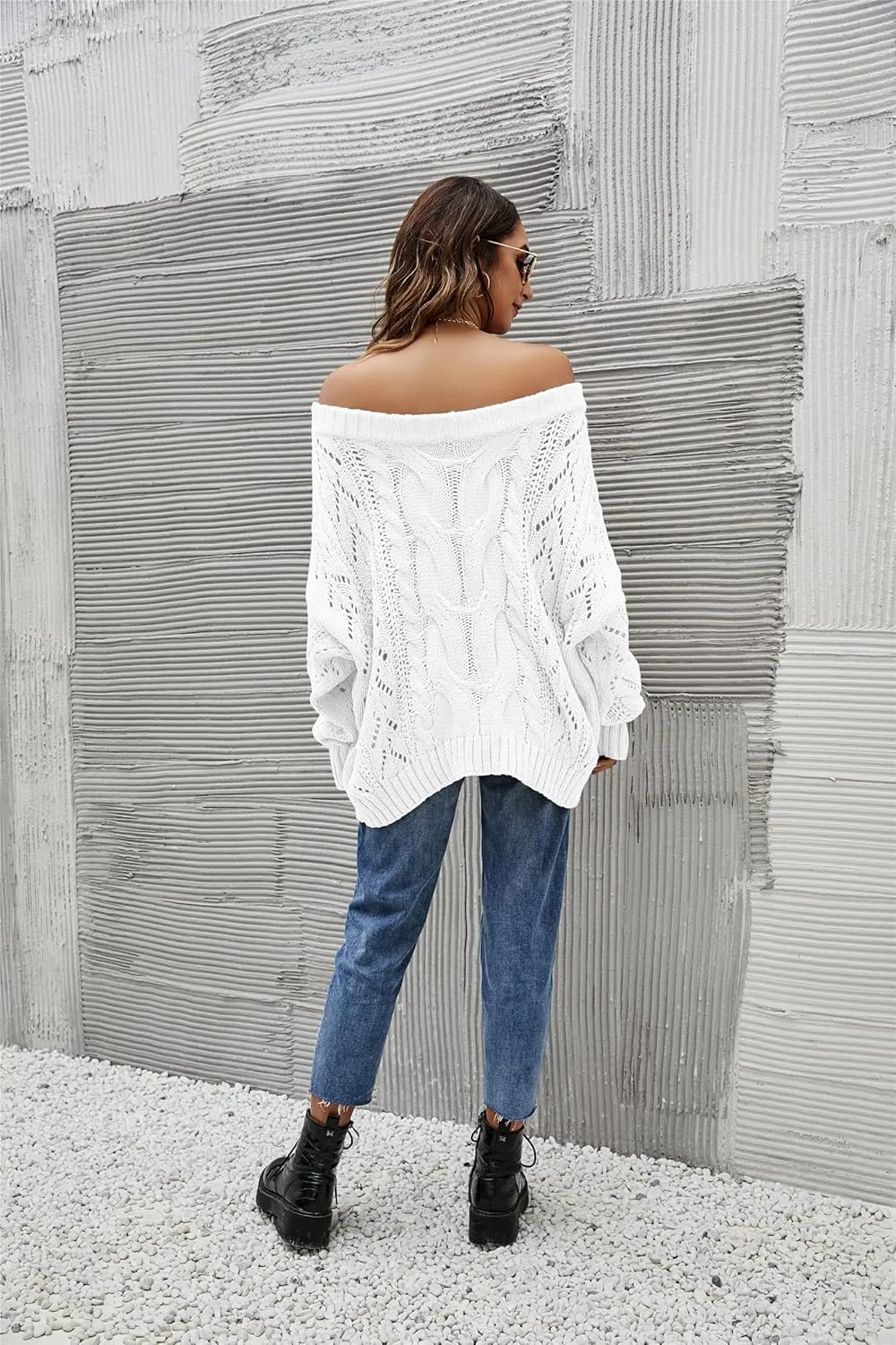 GOLDSTITCH Women's Off Shoulder Batwing Sleeve Loose Oversized Pullover Sweater Knit Jumper