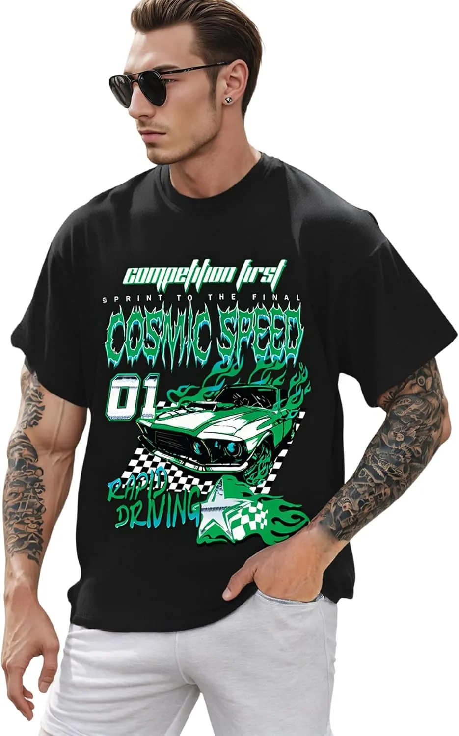 GORGLITTER Men's Graphic Tee Bear Print Crewneck T Shirt Short Sleeve Casual Tops