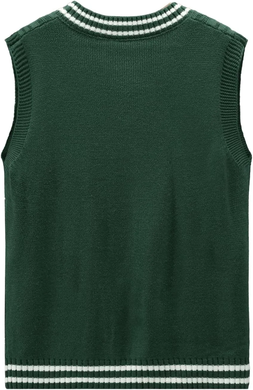 GORGLITTER Men's Striped Cable Knit Sweater Vest Sleeveless V Neck Pullover Sweater Tops