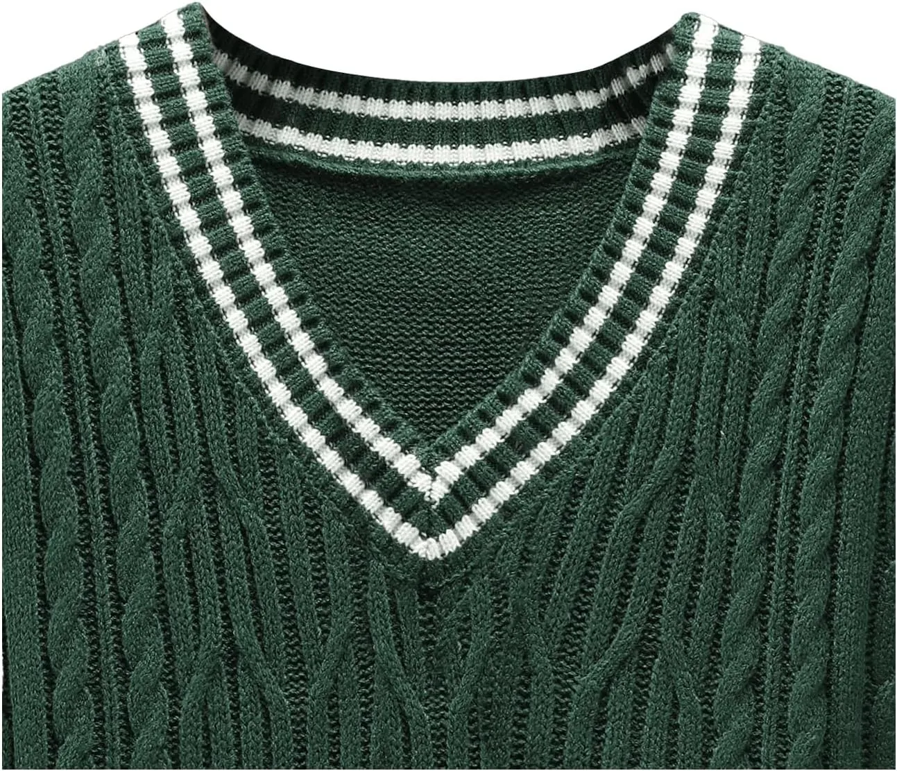 GORGLITTER Men's Striped Cable Knit Sweater Vest Sleeveless V Neck Pullover Sweater Tops