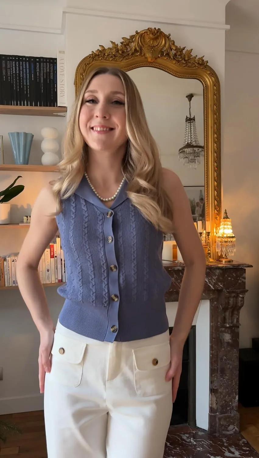 GRACE KARIN Sweater Vest Women Summer Sleeveless Knit Cardigans V Neck Collared Lightweight Button Down Sweaters Tops