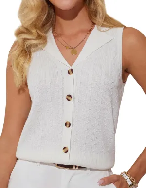 GRACE KARIN Sweater Vest Women Summer Sleeveless Knit Cardigans V Neck Collared Lightweight Button Down Sweaters Tops