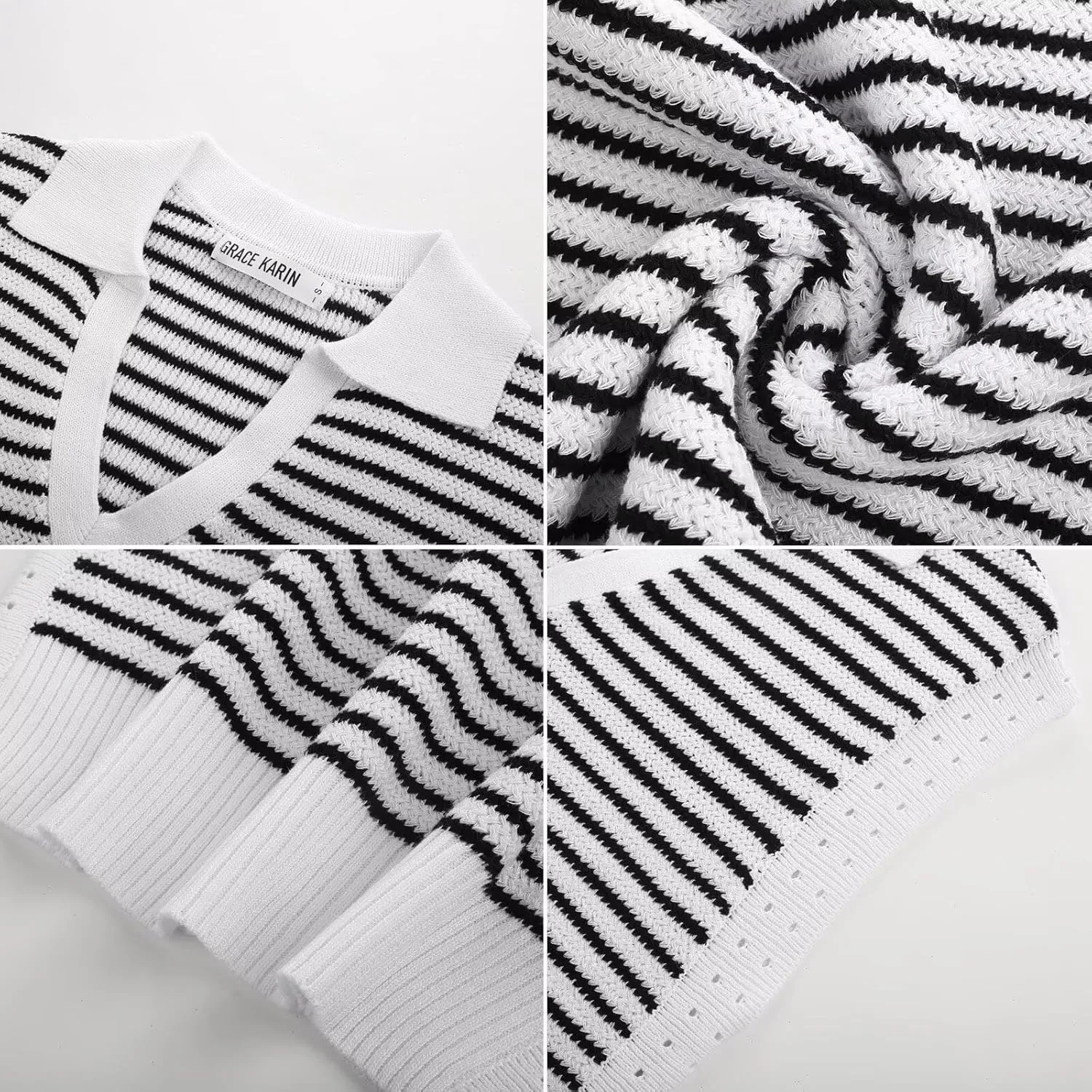 GRACE KARIN Women's Cap Sleeve Sweater Vest Top Y2K Striped V Neck Collar Neck Summer Knit Tank Top 2025 Fashion Outfits