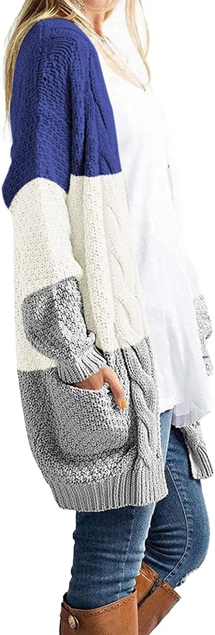 GRECERELLE Women's Loose Open Front Long Sleeve Chunky Knit Cable Cardigans Sweater with Pockets