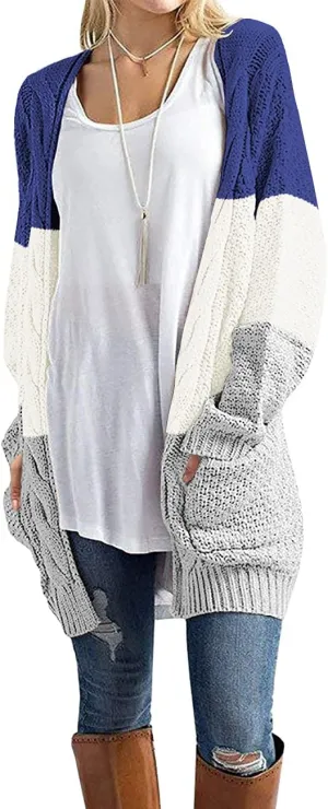 GRECERELLE Women's Loose Open Front Long Sleeve Chunky Knit Cable Cardigans Sweater with Pockets